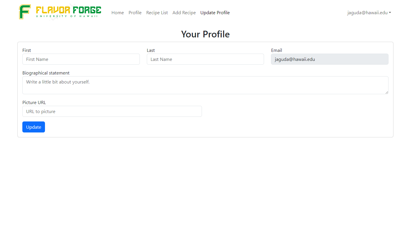 Flavor Forge Update Profile Page